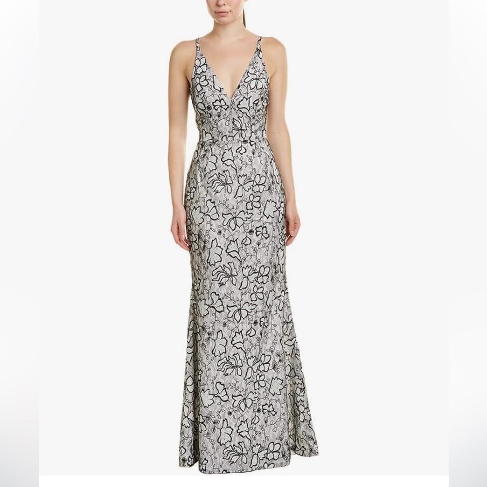 Anthropologie Dress the Population Karen Plunging Lace Sequin Gown Womens Sz S